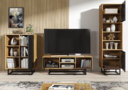 Creative Furniture Harmony Loft Display Cabinet 175cm - Loft-Inspired Storage with Rustic, Oak & Black Matt Doors - thumbnail 6