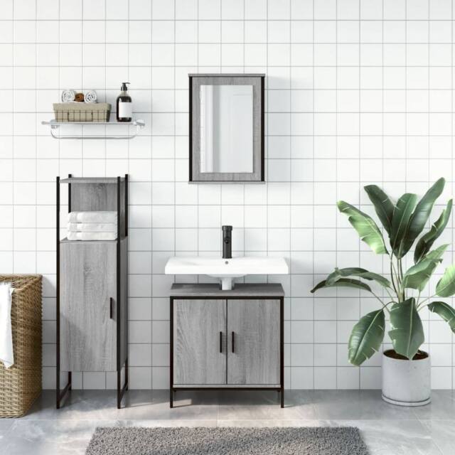 Berkfield Home Durable 3 Piece Bathroom Furniture Set Grey Sonoma Engineered Wood - image 1