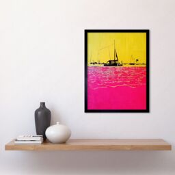 "Artery8 Wall Art Print Modern Abstract Seaside Port With Colour Blocking Yellow & Hot Pink Art Framed in Black - Size: W12"" x H16""" - thumbnail 2