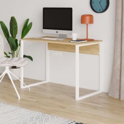 Decortie Inna' Modern Work Table with Sturdy Black Metal Legs 110cm in Natural - Size: 1 Pack - thumbnail 4