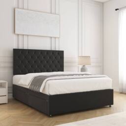 "BSSPOKE Mia Plush Velvet Divan Bed Set 24"" Headboard & Mattress & No Drawers in Black - Size: King" - thumbnail 2
