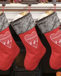 Dibor Set of 4 Red Nordic Heart Xmas Tree Christmas Gift Bag Stocking - Size: 4 Pack - thumbnail 1