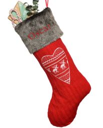 Dibor Set of 4 Red Nordic Heart Xmas Tree Christmas Gift Bag Stocking - Size: 4 Pack - thumbnail 2