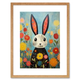 "Artery8 Wall Art Print Funny Bunny Modern Floral Rabbit Animal Artwork for Kids Bedroom or Baby Nursery Artwork Framed 9X7 Inch - Size: W7"" x H9""" - thumbnail 1