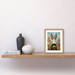 "Artery8 Wall Art Print Funny Bunny Modern Floral Rabbit Animal Artwork for Kids Bedroom or Baby Nursery Artwork Framed 9X7 Inch - Size: W7"" x H9""" - thumbnail 2