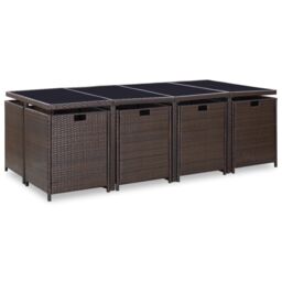 Berkfield Home 13 Piece Outdoor Dining Set with Cushions Poly Rattan Brown - thumbnail 5