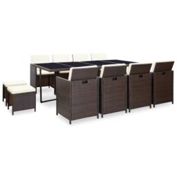 Berkfield Home 13 Piece Outdoor Dining Set with Cushions Poly Rattan Brown - thumbnail 2