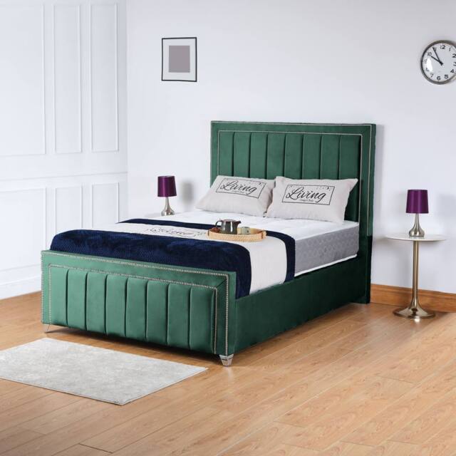 UK Bed Furniture Fiona Slatted Base Upholstered Bed with 48 Inch Headboard in Green - Size: Single - image 1