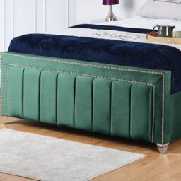 UK Bed Furniture Fiona Slatted Base Upholstered Bed with 48 Inch Headboard in Green - Size: Single - thumbnail 3