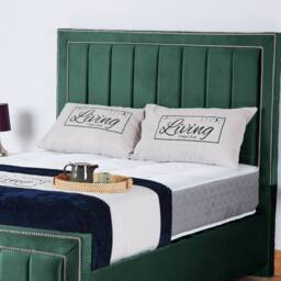 UK Bed Furniture Fiona Slatted Base Upholstered Bed with 48 Inch Headboard in Green - Size: Single - thumbnail 2