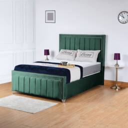 UK Bed Furniture Fiona Slatted Base Upholstered Bed with 48 Inch Headboard in Green - Size: Single