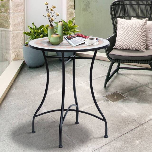 OUTSUNNY Mosaic Table Round Ceramic Bistro Garden Furniture Side Bar Table Patio in Black - image 1