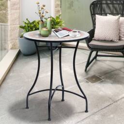 OUTSUNNY Mosaic Table Round Ceramic Bistro Garden Furniture Side Bar Table Patio in Black