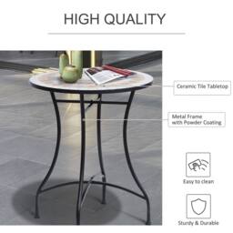 OUTSUNNY Mosaic Table Round Ceramic Bistro Garden Furniture Side Bar Table Patio in Black - thumbnail 4