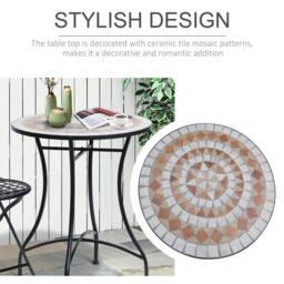 OUTSUNNY Mosaic Table Round Ceramic Bistro Garden Furniture Side Bar Table Patio in Black - thumbnail 6