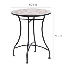 OUTSUNNY Mosaic Table Round Ceramic Bistro Garden Furniture Side Bar Table Patio in Black - thumbnail 3