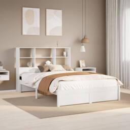 Berkfield Home Bookcase Bed without Mattress White 160x200cm Solid Wood Pine - Size: 160x200 cm - thumbnail 2