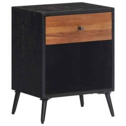 Berkfield Home Bedside Cabinet 40x30x50 cm Solid Wood Teak in Black - Size: 40 x 30 x 50 cm - thumbnail 2
