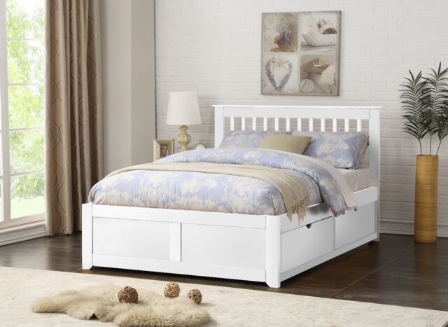 Flintshire Furniture Ltd Pentre Hardwood Fixed Drawer Bed Frame in White - Size: King