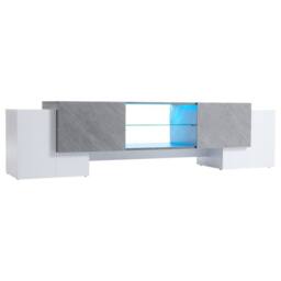 Merax Modern LED TV Stand for TVs with 4 Doors & Adjustable Glass Shelves in White - thumbnail 7