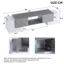 Merax Modern LED TV Stand for TVs with 4 Doors & Adjustable Glass Shelves in White - thumbnail 2