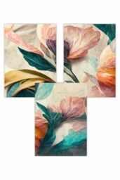 ARTZE Set of 3 Abstract Petals in Teal & Pink Art Posters - Size: W42 cm x H59 cm - thumbnail 1