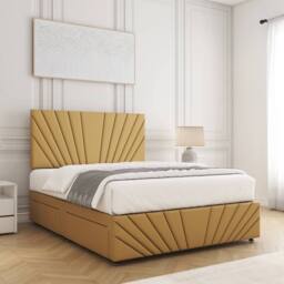 "BSSPOKE Rose Plush Divan Bed 24"" Headboard & Footboard 4 Drawers & Mattress in Mustard - Size: Small Double" - thumbnail 3