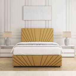 "BSSPOKE Rose Plush Divan Bed 24"" Headboard & Footboard 4 Drawers & Mattress in Mustard - Size: Small Double" - thumbnail 2