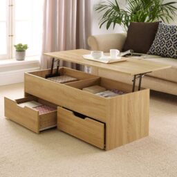 Home Source Wooden Coffee Table With Lift Up Top & 2 Large Storage Drawers in Light Oak - thumbnail 2