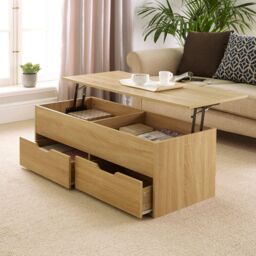 Home Source Wooden Coffee Table With Lift Up Top & 2 Large Storage Drawers in Light Oak - thumbnail 3