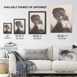Artery8 Self portrait in a cap & scarf Rembrandt Framed Wall Art Print in White - Size: A4 - thumbnail 3