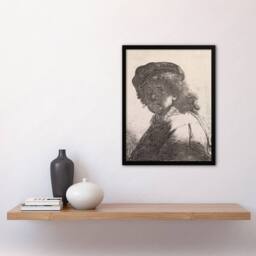 Artery8 Self portrait in a cap & scarf Rembrandt Framed Wall Art Print in White - Size: A4 - thumbnail 4