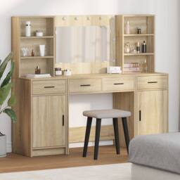 Berkfield Home 3 Piece Dressing Table Set Somoma Oak Engineered Wood in Beige