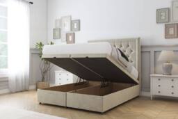 "Comfort Beds Rio Plush Ottoman Bed Base-54"" Floor Standing Headboard in Cream - Size: Small Double" - thumbnail 2