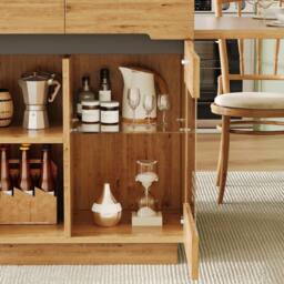 BTM Kitchen Island with Extendable Table LED Storage in Brown - thumbnail 8
