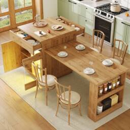 BTM Kitchen Island with Extendable Table LED Storage in Brown - thumbnail 3