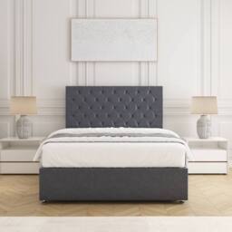 "BSSPOKE Mia Divan Bed Plush 24"" Headboard 2 Drawers Same Side & No Mattress in Charcoal - Size: Double" - thumbnail 3