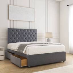 "BSSPOKE Mia Divan Bed Plush 24"" Headboard 2 Drawers Same Side & No Mattress in Charcoal - Size: Double" - thumbnail 2