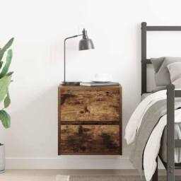 Berkfield Home Wall-mounted Bedside Cabinet Smoked Oak 38x34x40 cm in Brown - Size: 38 x 34 x 40 cm - thumbnail 3