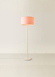 ValueLights Charlie White Metal Single Stem Floor Lamp with Fabric Drum Lamp Shade in Dusty Pink - thumbnail 2