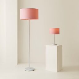 ValueLights Charlie White Metal Single Stem Floor Lamp with Fabric Drum Lamp Shade in Dusty Pink - thumbnail 6