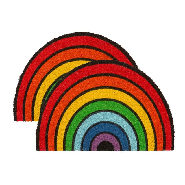 Nicola Spring Half Moon Coir Door Mats - 60 x 40cm - Rainbow - Set of 2 - Size: 40 cm x 60 cm - image 1