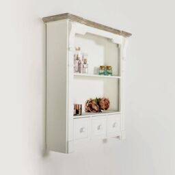 Melody Maison White Wooden Wall Shelf Unit With Drawers - 59cm X 68cm in Off-White - Size: 59 cm X 68 cm - thumbnail 2