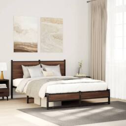 Berkfield Home Metal Bed Frame without Mattress Brown Oak 140x190 cm - thumbnail 1