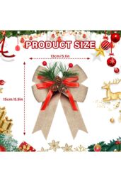 Living and Home 6 Pack Gold Christmas Tree Topper Bows with Pinecones, Green Pine Needles & Red Berries - thumbnail 2
