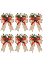 Living and Home 6 Pack Gold Christmas Tree Topper Bows with Pinecones, Green Pine Needles & Red Berries