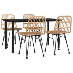 Berkfield Home 5 Piece Garden Dining Set Poly Rattan in Brown - thumbnail 3