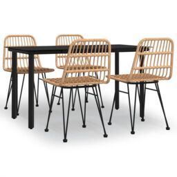 Berkfield Home 5 Piece Garden Dining Set Poly Rattan in Brown - thumbnail 2