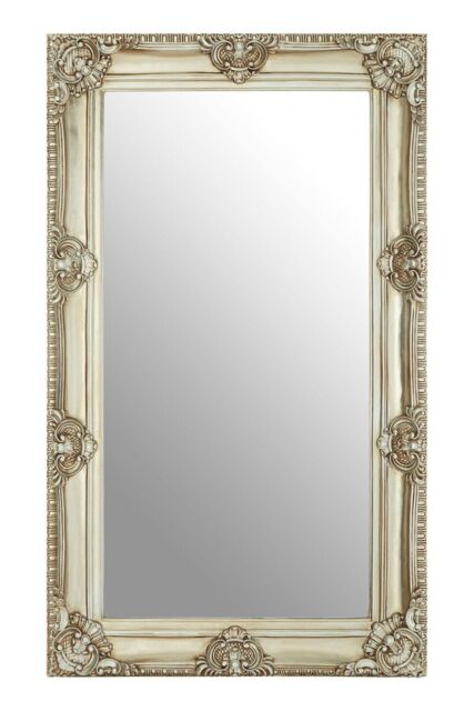 Orsina Stately Design Champagne Bead & Reel Wall Mirror, Grand Slim Mirror, Versatile Display Hallway Mirror in Silver