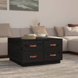 Berkfield Home Coffee Table Black 80x80x45 cm Solid Wood Pine - Size: 80 x 80 x 45 cm - thumbnail 2